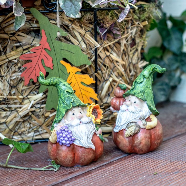 Syksytonttu kurpitsakoristelu gnomefiguuri lajitelma H11,5cm 2kpl