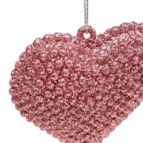 Sydän vaaleanpunainen ripustettavaksi kiillolla 6,5 cm x 6,5 cm 12 kpl