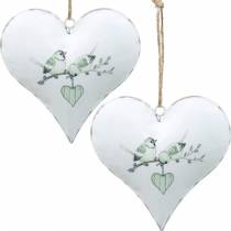 Dekohänger sydän lintumotiivilla, sydänkoriste ystävänpäiväksi, metallinen riipus sydämen muotoinen 4kpl.