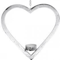 kohteita Ripustettu sydän, Tealight Holder Advent, häät koristelu metalli hopea H24cm H24cm
