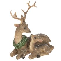 kohteita Koristeellinen peuraperheen figuuri, jossa on lunta talvikoristeena, 17 cm