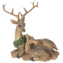 kohteita Koristeellinen peuraperheen figuuri, jossa on lunta talvikoristeena, 17 cm
