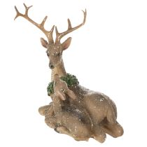 kohteita Koristeellinen peuraperheen figuuri, jossa on lunta talvikoristeena, 17 cm