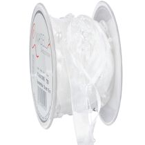 kohteita Hääkoristelu organzanauha valkoinen 10mm x 5m sydämillä ja helmillä