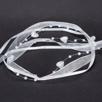 kohteita Hääkoristelu organzanauha valkoinen 10mm x 5m sydämillä ja helmillä