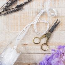 kohteita Hääkoristelu organzanauha valkoinen 10mm x 5m sydämillä ja helmillä