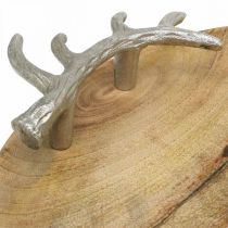 Puinen tarjotin pyöreä sarvikahvalla koristeellinen tarjotin rustiikki Ø39cm