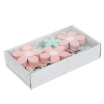 kohteita Puiset kukat ripustettavaksi, koristeet hajallaan pinkki, vihreä 12 kpl