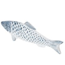 kohteita Puinen sinivalkoinen kala, kalakoriste, puujauho, 35 cm, 1 kpl