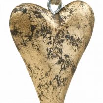 Puinen sydän kultainen vaikutus, ystävänpäivä, häät koriste 10×7cm
