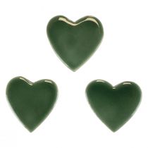 Puiset sydämet koristesydämet vihreä kiiltävä puu 4,5cm 8kpl