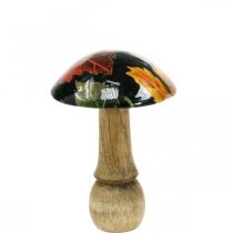 Deco puinen sieni syksyn lehdet pöydän koriste musta, värikäs Ø10cm H15cm