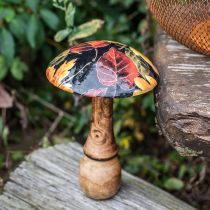 Puinen sieni Deco Värikäs lehtikuvio Syksyn koriste Musta, värikäs Ø13cm H19cm