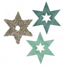 kohteita Scatter koristelu puinen tähtivihreä, glitter joulutähti sekoitus 4cm 72 kpl