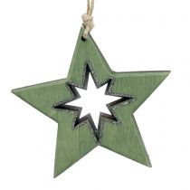 kohteita Puinen tähti motiiveilla vihreä 11cm 6kpl
