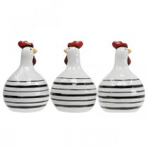 kohteita Koristeellinen Chicken Ceramic White mustilla raidoilla pyöreä Ø 7cm K11cm 3 kpl