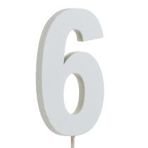 Vuosipäivä &quot;6&quot; kepissä valkoinen L27cm 10kpl