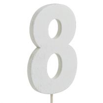 Vuosipäivänumero &quot;8&quot; kepissä valkoinen L27cm 10kpl
