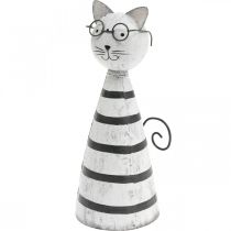 kohteita Kissa lasilla, koristeellinen figuuri paikoilleen, kissafiguuri metalli mustavalkoinen H16cm Ø7cm