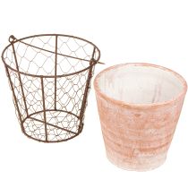 kohteita Keraaminen kukkaruukku, korikahva, metalli, ruskea, Ø18cm