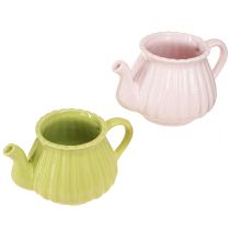 kohteita Keraaminen koristeellinen teekannu istutuskone pinkki vihreä 19,5×13,5×11cm 2 kpl