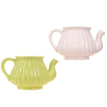 kohteita Keraaminen koristeellinen teekannu istutuskone pinkki vihreä 19,5×13,5×11cm 2 kpl