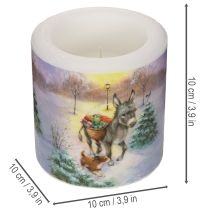 kohteita Pylväskynttilä talvimaisema aasilla ja koiralla, 10 cm