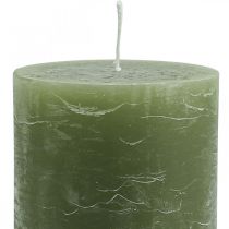 Yksiväriset kynttilät oliivinvihreät pilarikynttilät 85×150mm 2kpl