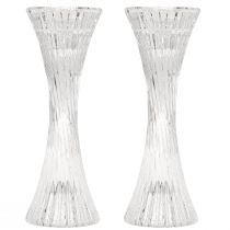 kohteita Kynttilänjalka lasia, kirkas, tikku, kynttilänjalka, urat, korkeus 20 cm, 2 kpl
