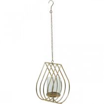 Lyhty riippuva kynttilänjalka metallinen kultainen kyynelpisara H22,5cm