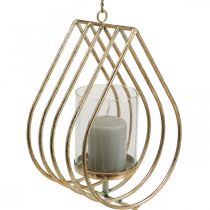 Lyhty riippuva kynttilänjalka metallinen kultainen kyynelpisara H22,5cm