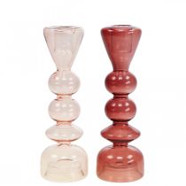 Kynttilänjalka lasi kynttilänjalka pinkki/ruusu Ø5-6cm K19cm 2kpl