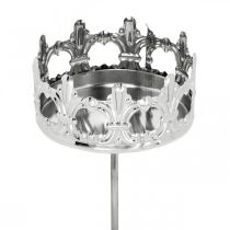 Kynttiläkoriste kruunu, teekynttilänpidike tikkuun, adventtikoriste hopea Ø5,5cm 4kpl.