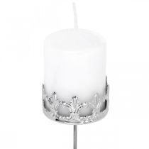 Kynttiläkoriste kruunu, teekynttilänpidike tikkuun, adventtikoriste hopea Ø5,5cm 4kpl.