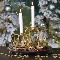 Kynttilänpidin Kruunu, Pöydän koriste, Adventti, Kruunu metallia kultainen Ø14cm H13cm