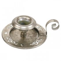 Kynttilänjalka metallinen kynttilälevy kahvalla hopea Ø12cm