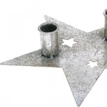 kohteita Kynttiläkoristelutähti, metallikoristeet, kynttilänjalka 2 kartiokynttilälle hopea, antiikkinäkö 23cm × 22cm