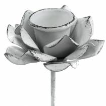 kohteita Kynttilänjalka kukka kiinnitettäväksi valkoista metallia Ø6×10cm