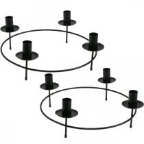 Kynttilänrengas, tikkukynttilät, kynttilänjalka, musta, Ø33,5 cm, K11 cm, 2 kpl