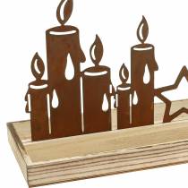 Puinen tarjotin kynttilän siluetti ruostumatonta terästä 50cm × 17cm