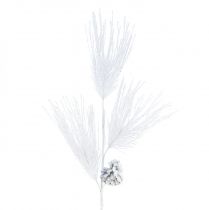 Keinotekoinen männynoksa käpyillä valkoista glitteriä L55cm