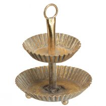 kohteita Pieni 2-kerroksinen metallinen kakkuteline antiikkikultaa Ø13cm K16,5cm