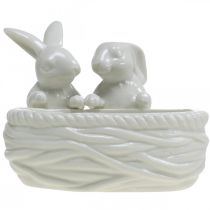 kohteita Kanit pesällä, pöytäkoristeet, pääsiäispesä, posliinikoristeet, koristekulho valkoinen L15cm K11cm