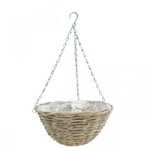 Kasvikulho ripustukseen, punottu ripustuskori luonnollinen, pesty valkoinen K15cm Ø30cm
