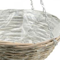 Kasvikulho ripustukseen, punottu ripustuskori luonnollinen, pesty valkoinen K15cm Ø30cm