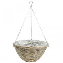 Kukkakori ripustukseen, kukkapunottu luonnonvalkoinen, pesty K17cm Ø35cm