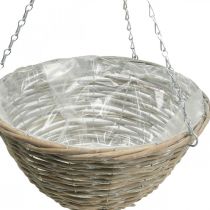 Kukkakori ripustukseen, kukkapunottu luonnonvalkoinen, pesty K17cm Ø35cm