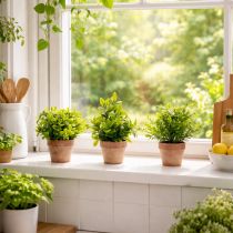 kohteita Tekokasvi kukkaruukussa, realistisella tekstuurilla sisäkäyttöön ja koristeeksi, 18 cm, 3 kpl