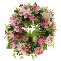 Kukkaseppele hortensialla ja marjoilla vaaleanpunainen Ø30cm