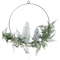 Valaistu seppele kuusilla ja palloilla, adventti, talvikoristeet ripustettavaksi, LED koristesormus hopea L45cm Ø30cm